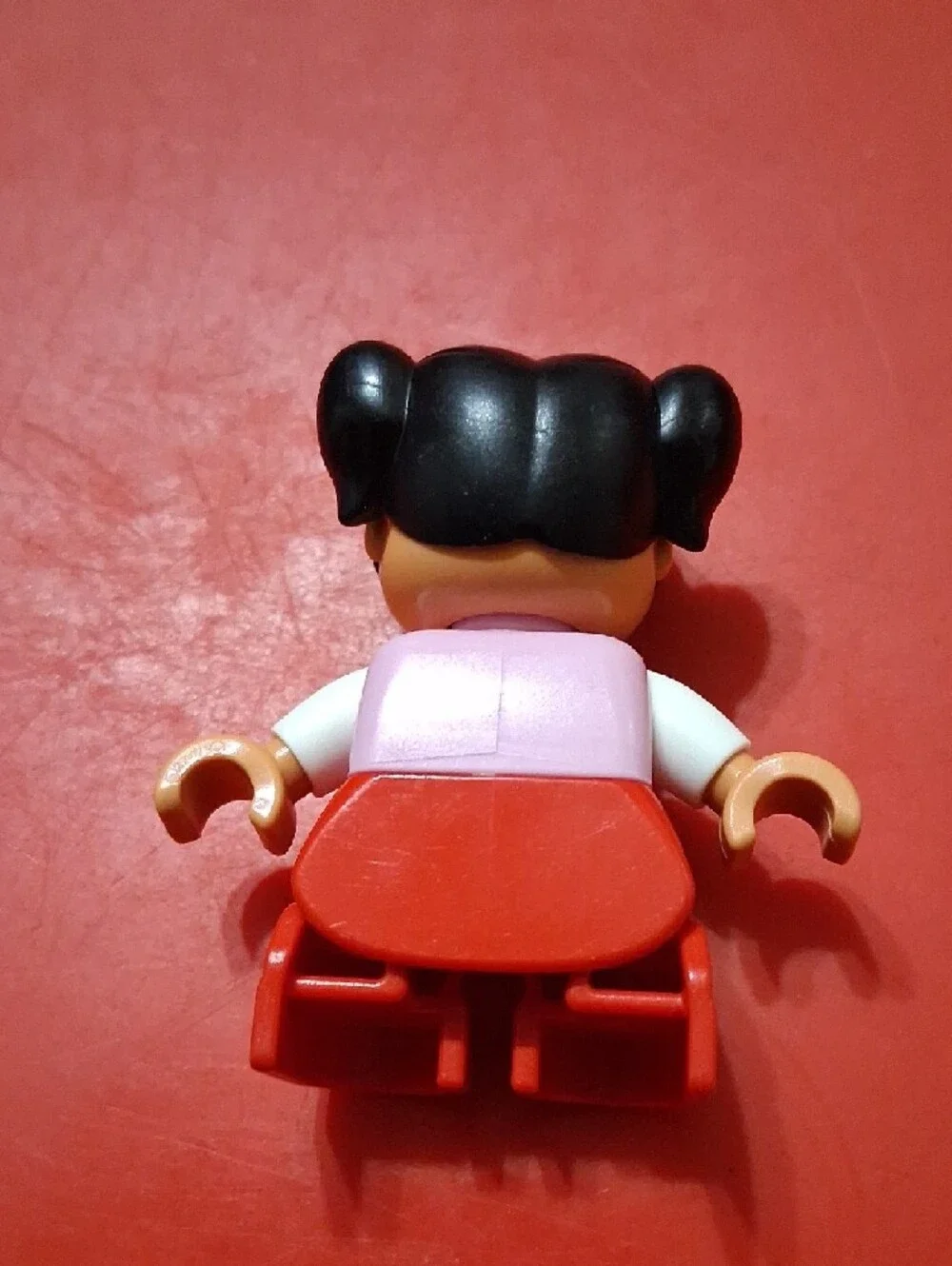 Kid Lego Duplo Figure - Pink Top with Blue Bow and Red Pants